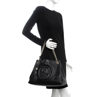 Gucci Pebbled Calfskin Medium Soho Chain Shoulder Bag Black 2 of 8