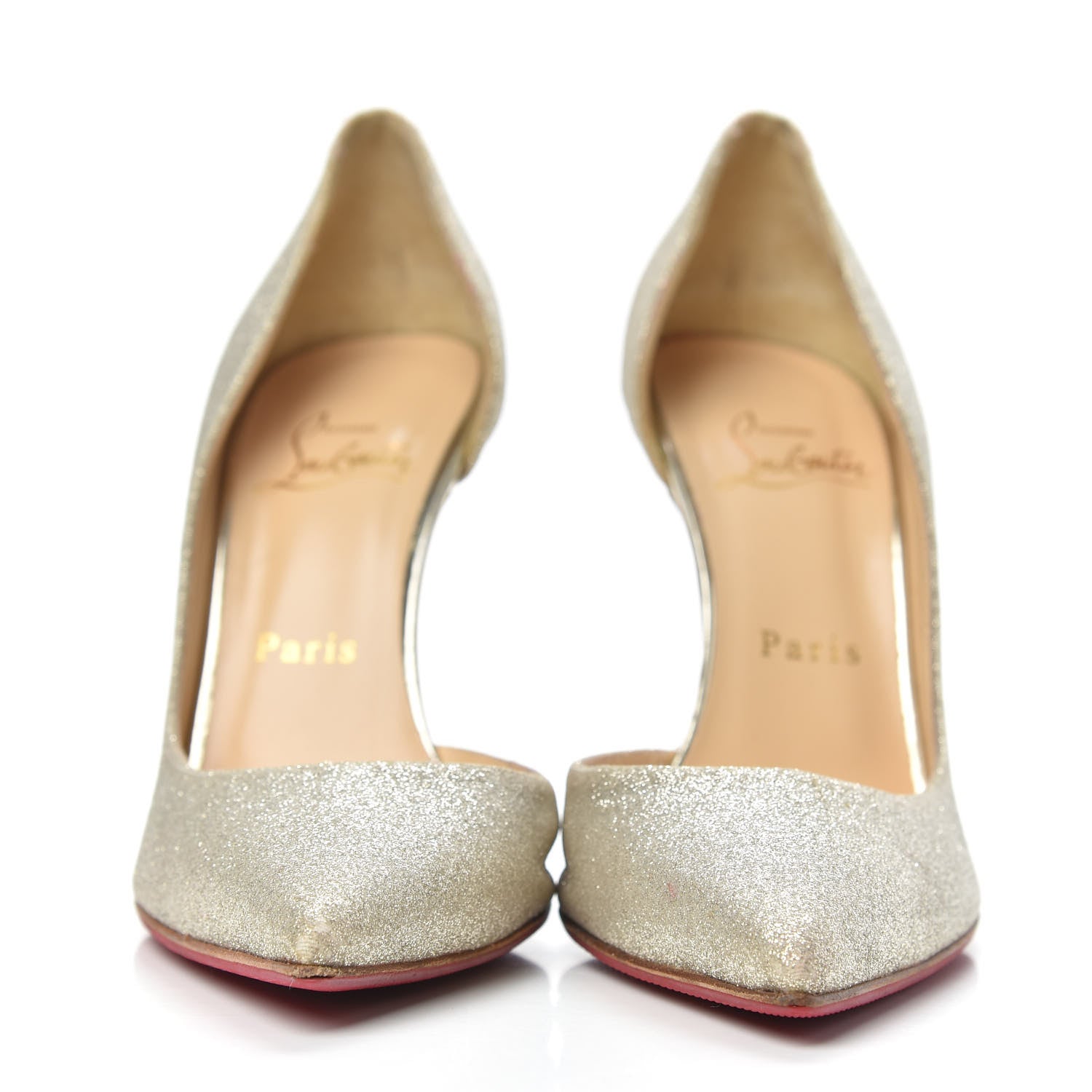 Christian Louboutin Glitter Mini Specchio Iriza 100 Pumps 37 Ivory Light Gold 2 of 10