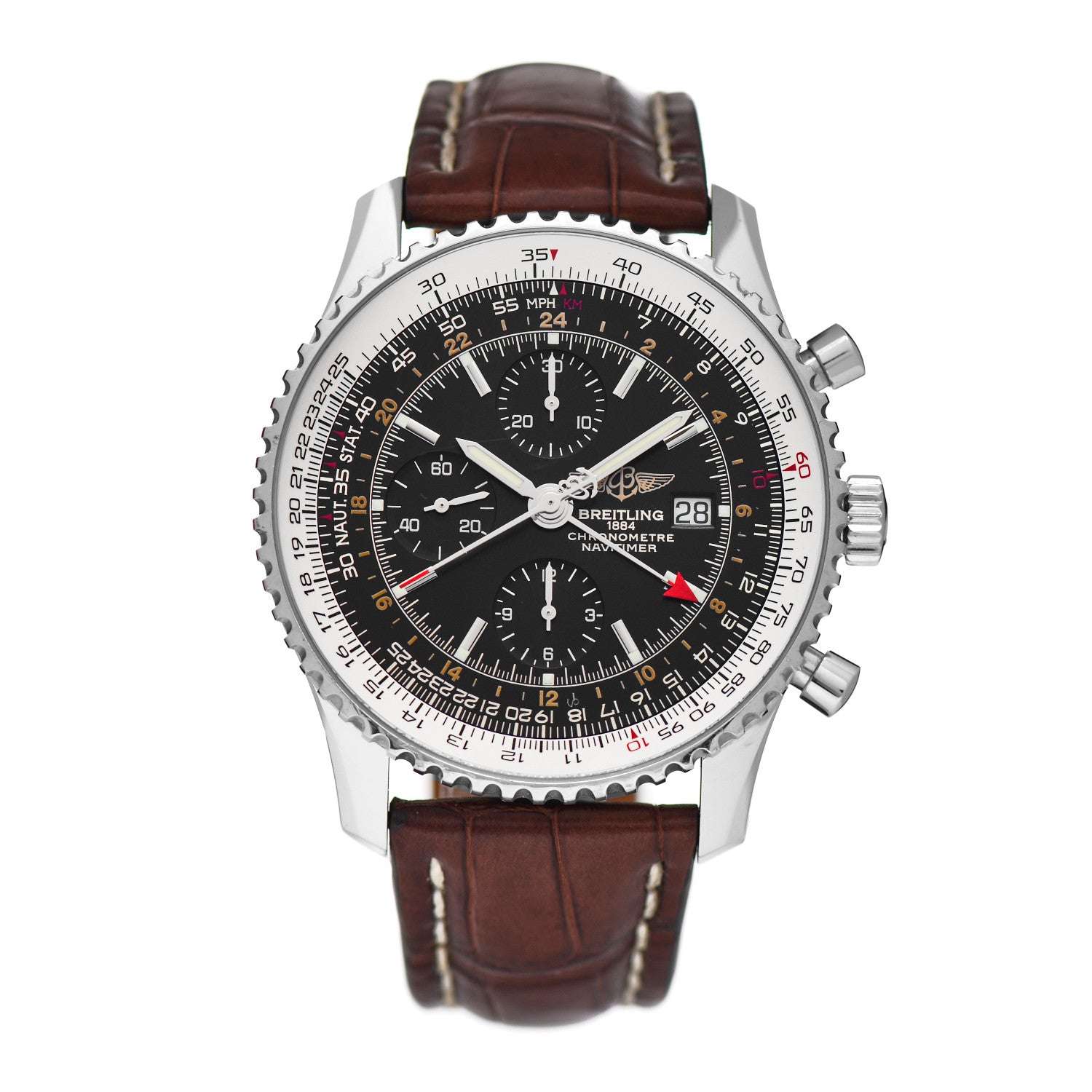 Breitling Stainless Steel Alligator 46mm Navitimer 1884 Limited Edition Chronograph Automatic Watch Black A24322 1 of 4