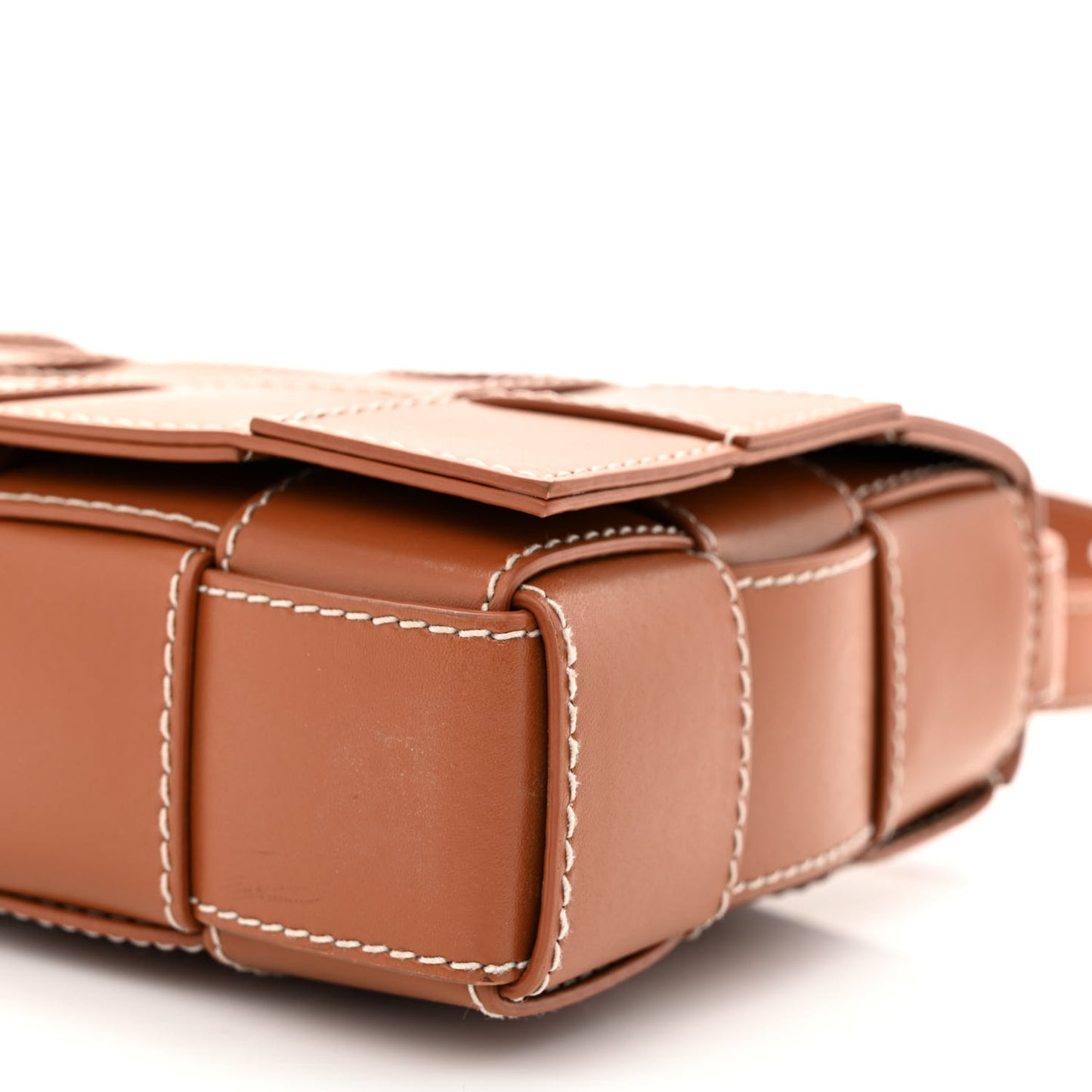 Lambskin Maxi Intrecciato Edge Stitch Cassette Crossbody Bag Wood