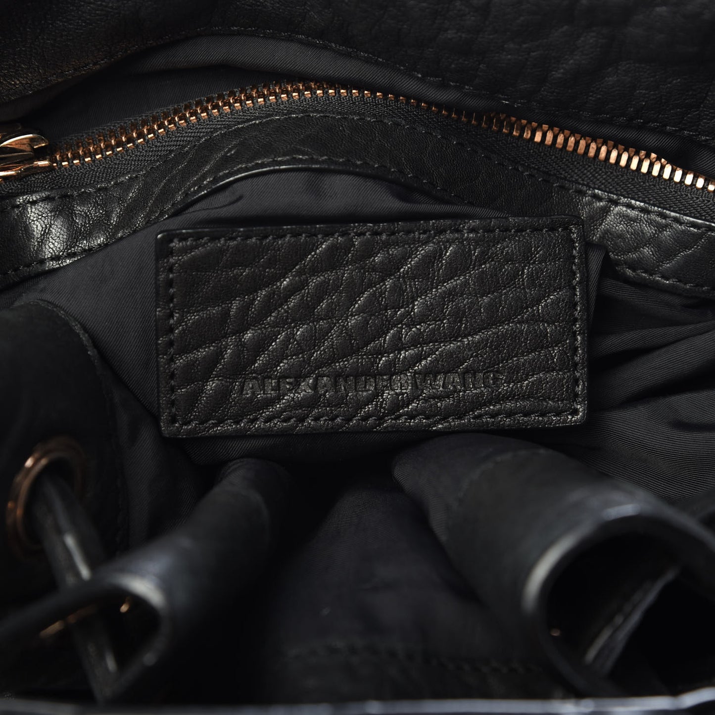 Pebbled Lambskin Diego Bucket Black Rose Gold Hardware