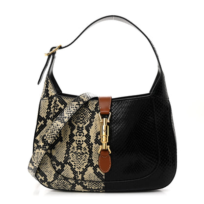 Gucci Snakeskin Small Jackie 1961 Hobo Black Beige 1 of 12