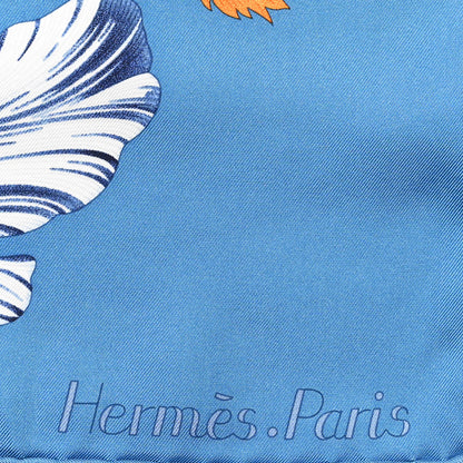 Hermes Silk Tulipomanie Scarf 90 Bleu Cobalt Orange 2 of 6