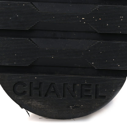 Chanel Shiny Calfskin Velvet Quilted Lace Up Combat Boots 39.5 Blue Black 8 of 12