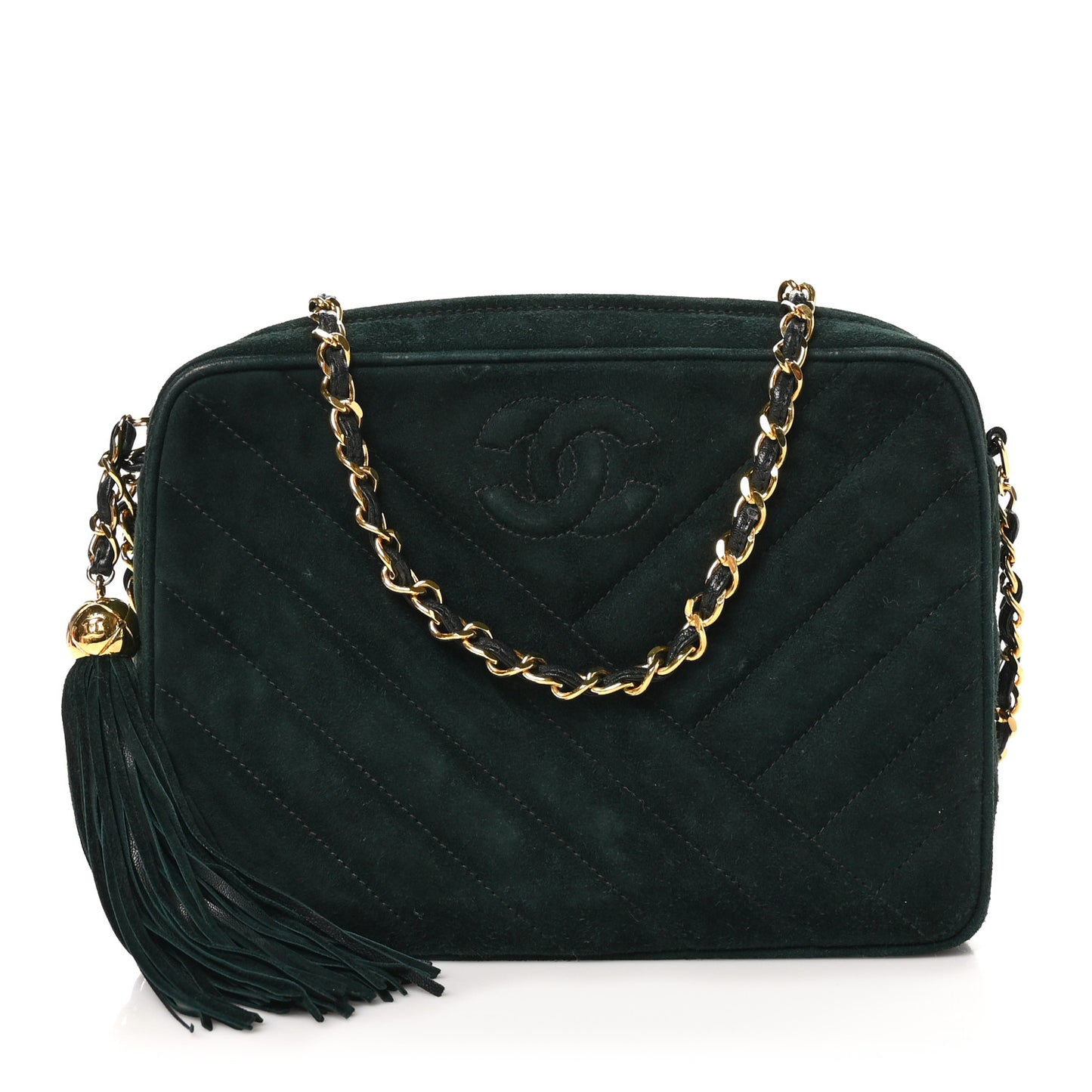 Suede Chevron Tassel Camera Case Dark Green