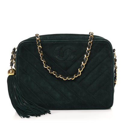 Chanel Suede Chevron Tassel Camera Case Dark Green 1 of 11
