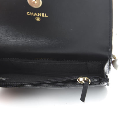 Chanel Calfskin Quilted Pearl Clutch With Chain Black 5 of 11