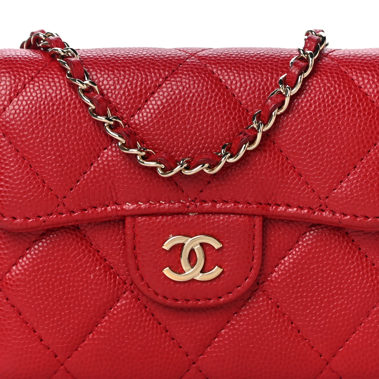 Chanel Caviar Quilted Flap Card Holder On Chain Red 8 of 11