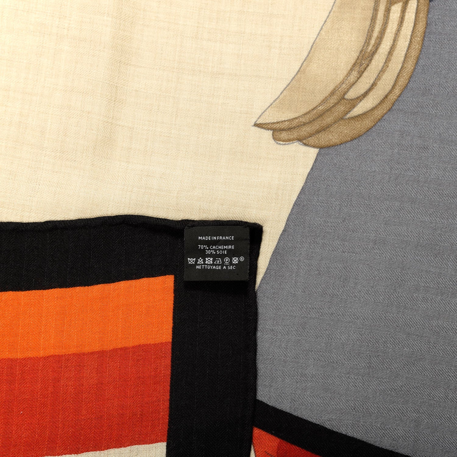 Hermes Cashmere Silk Cheval A La Couverture Shawl 140 Naturel Rouge Brique 4 of 4