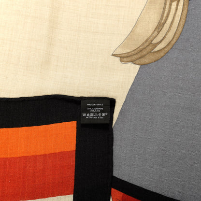 Hermes Cashmere Silk Cheval A La Couverture Shawl 140 Naturel Rouge Brique 4 of 4