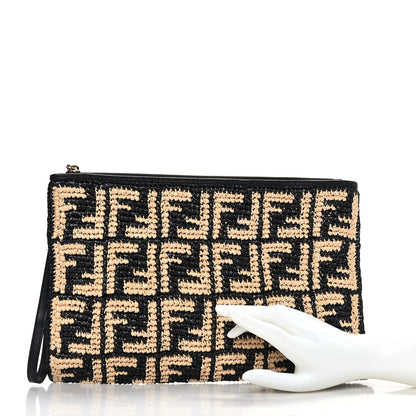 Fendi Raffia FF 1974 Large Flat Pouch Black Natural 2 of 6