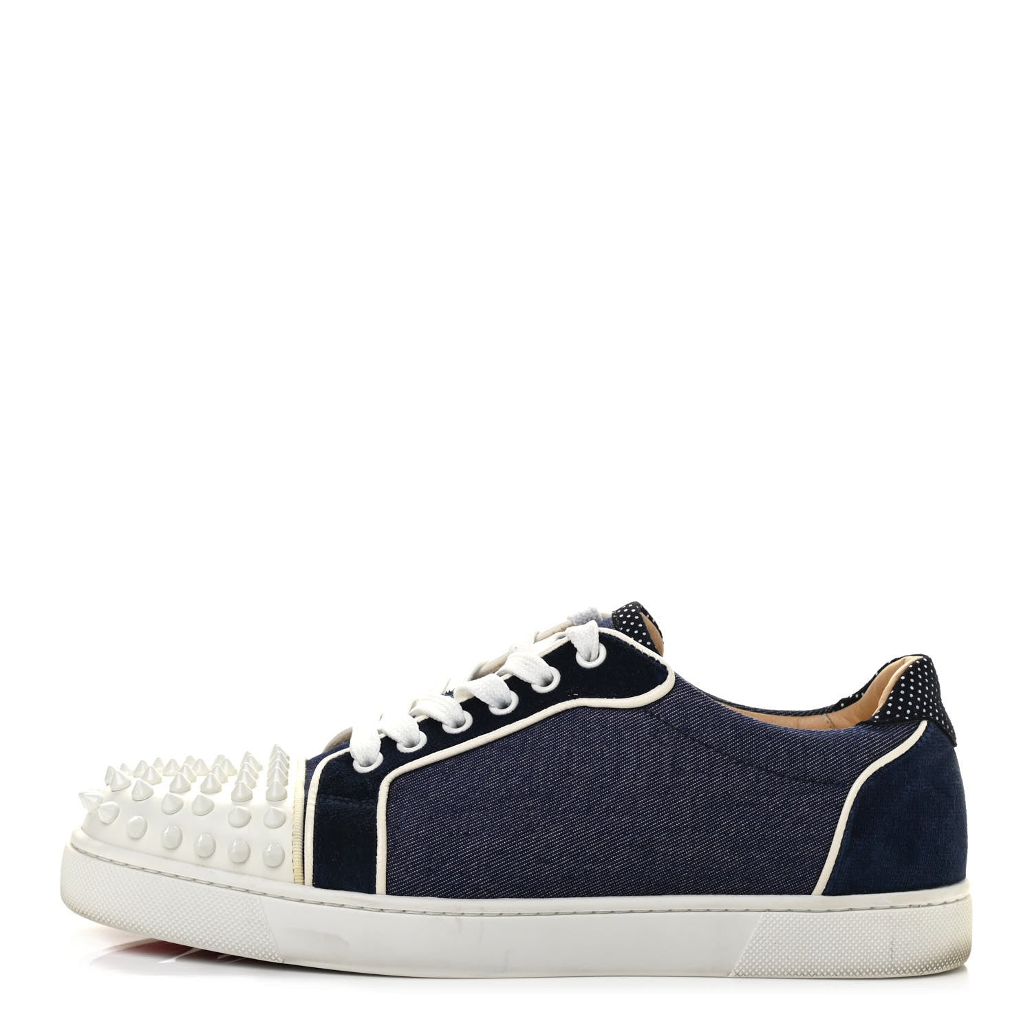Christian Louboutin Denim Velours Spikes Vieira Flat Sneaker 40 Navy Latte 1 of 9
