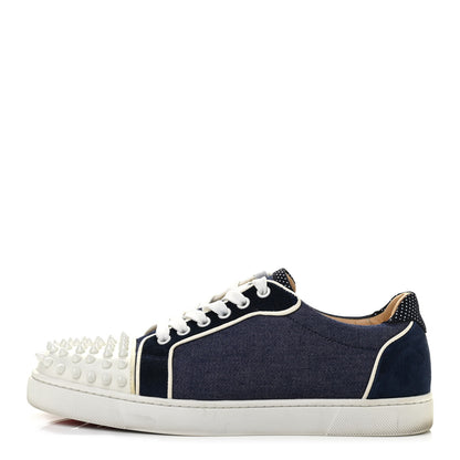 Christian Louboutin Denim Velours Spikes Vieira Flat Sneaker 40 Navy Latte 1 of 9