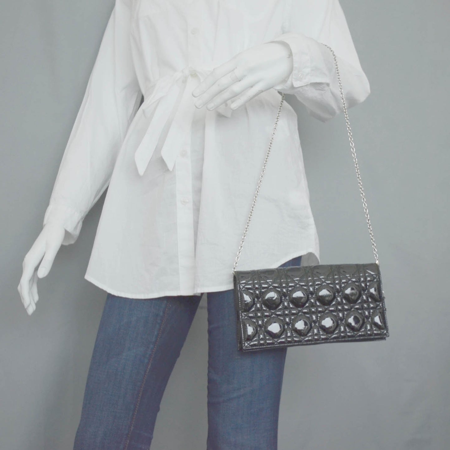 Patent Cannage Evening Clutch Bag Black