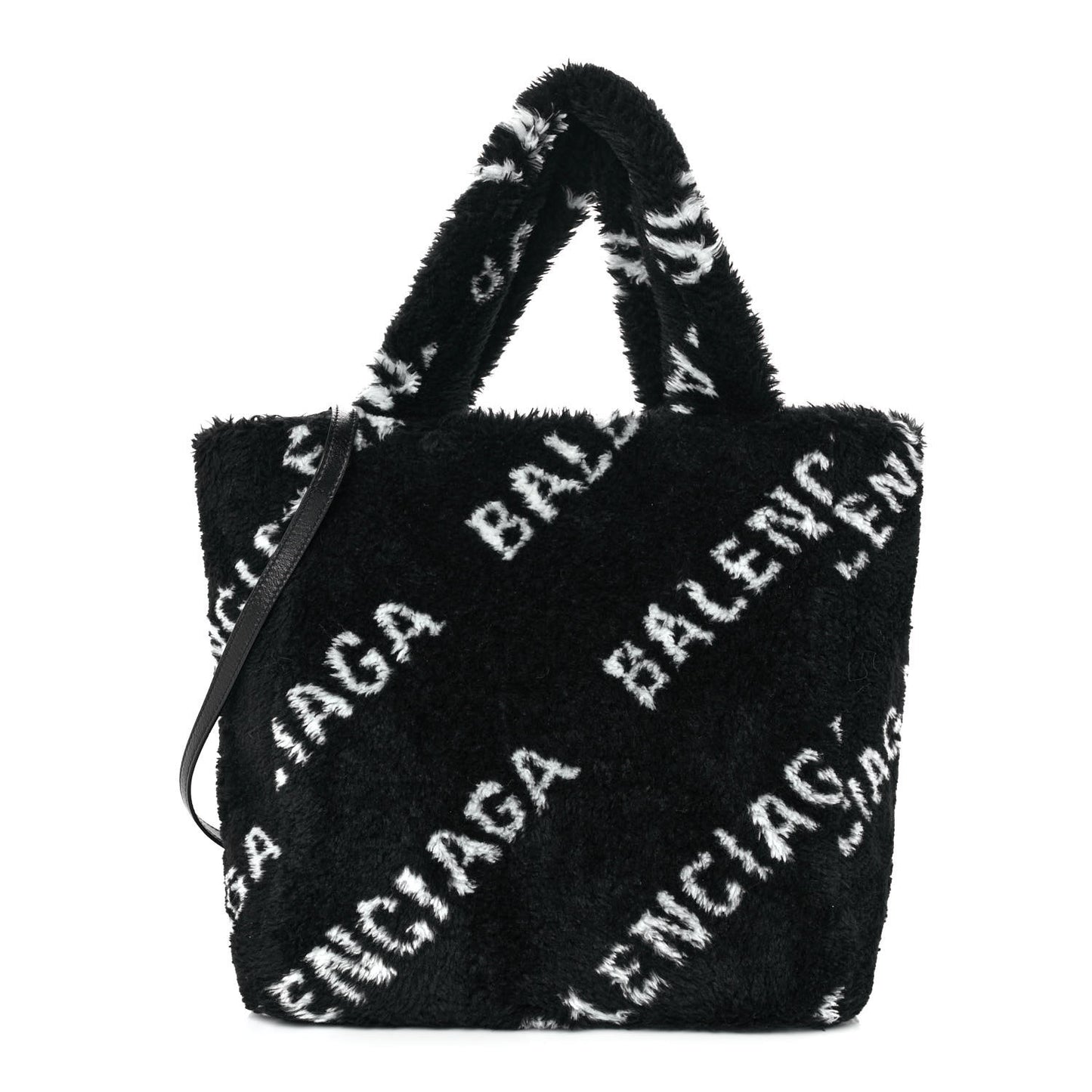 Faux Fur Diagonal Logo Everyday Tote Black White