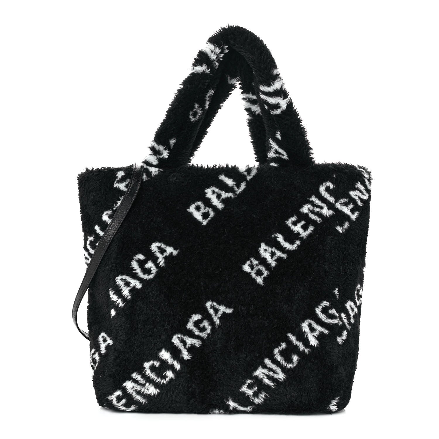 Balenciaga Faux Fur Diagonal Logo Everyday Tote Black White 1 of 8