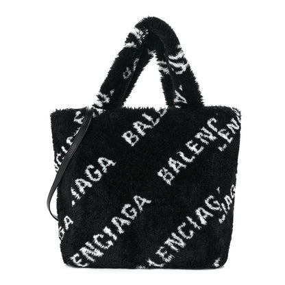 Balenciaga Faux Fur Diagonal Logo Everyday Tote Black White 1 of 8