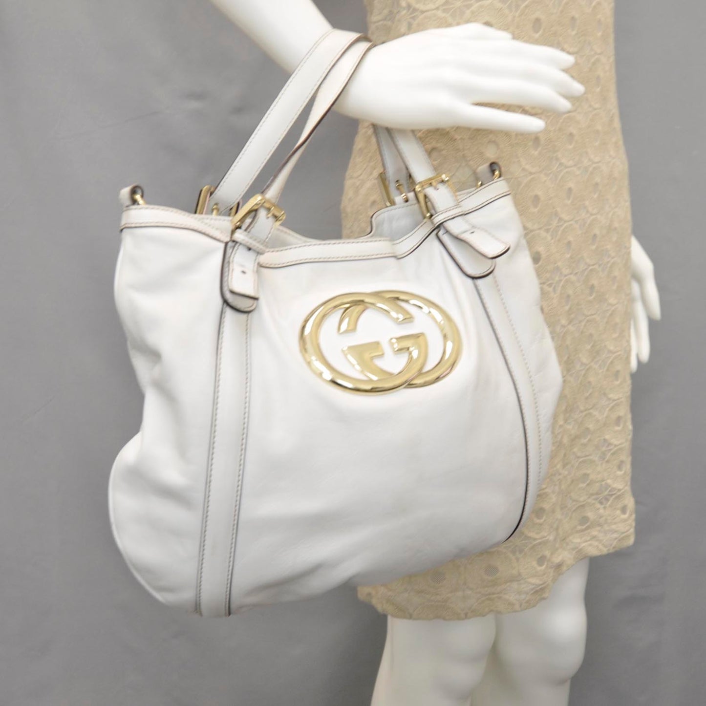 Leather Medium Britt Tote White
