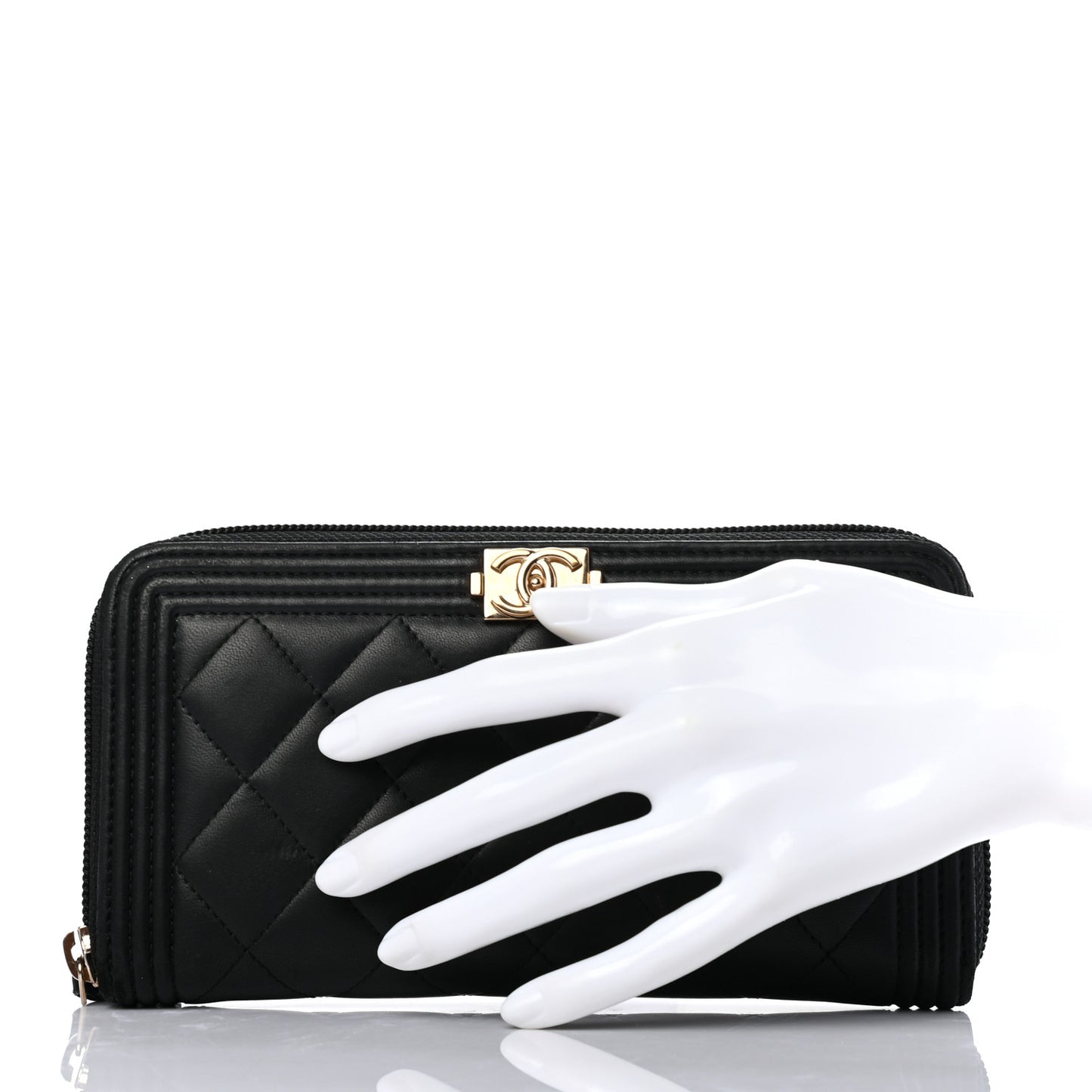 Lambskin Quilted Boy Zip Around Wallet Black