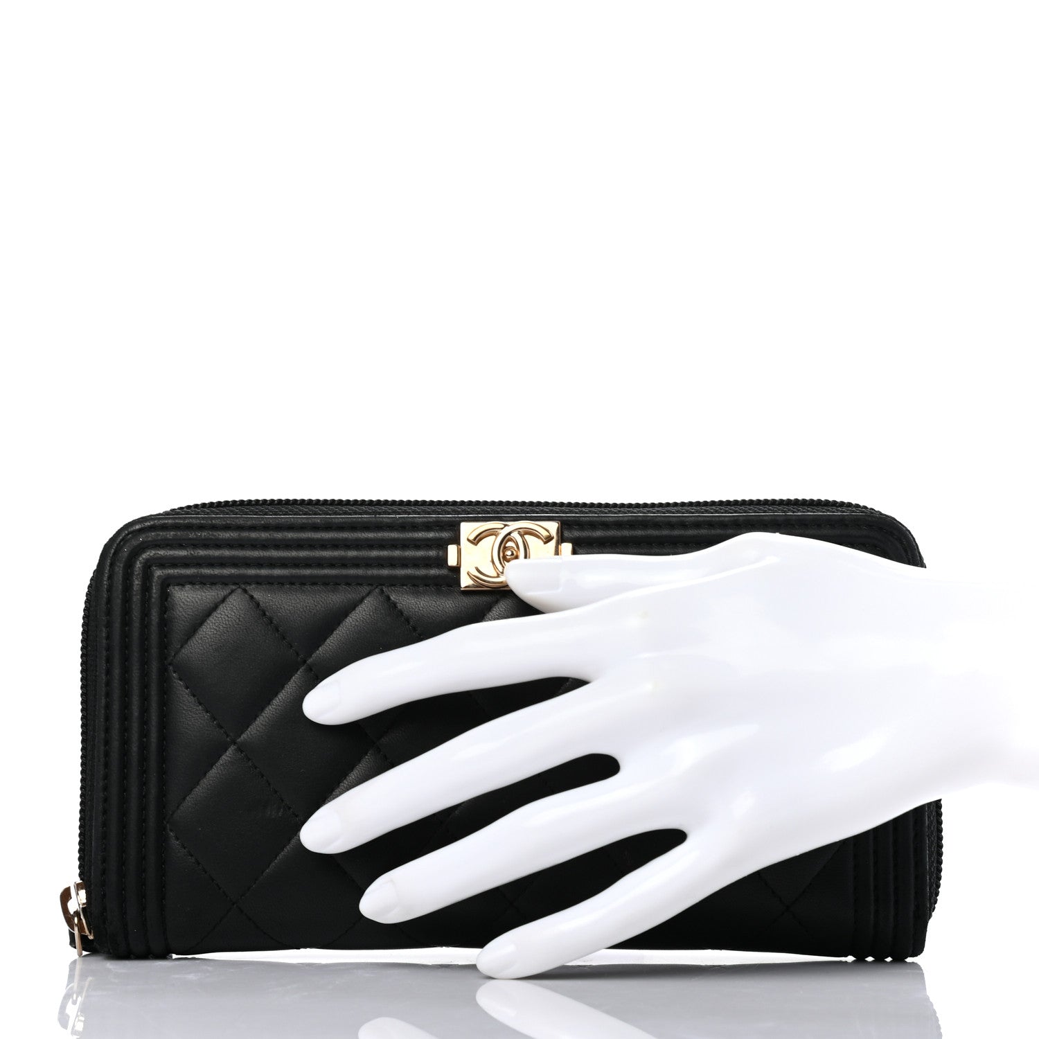Chanel Lambskin Quilted Boy Zip Around Wallet Black 2 of 8