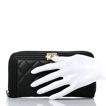 Chanel Lambskin Quilted Boy Zip Around Wallet Black 2 of 8