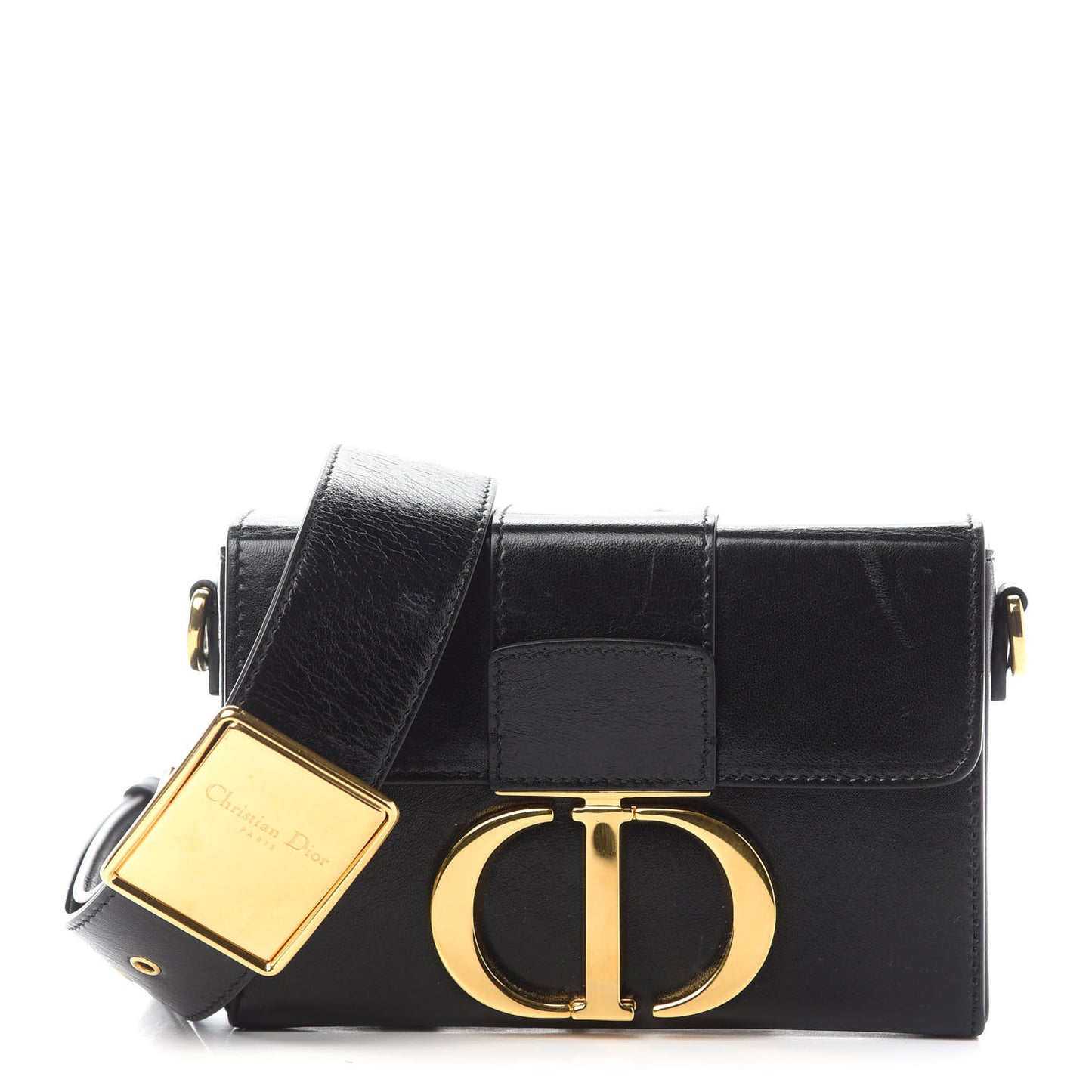 Crackled Lambskin 30 Montaigne Box Bag Black