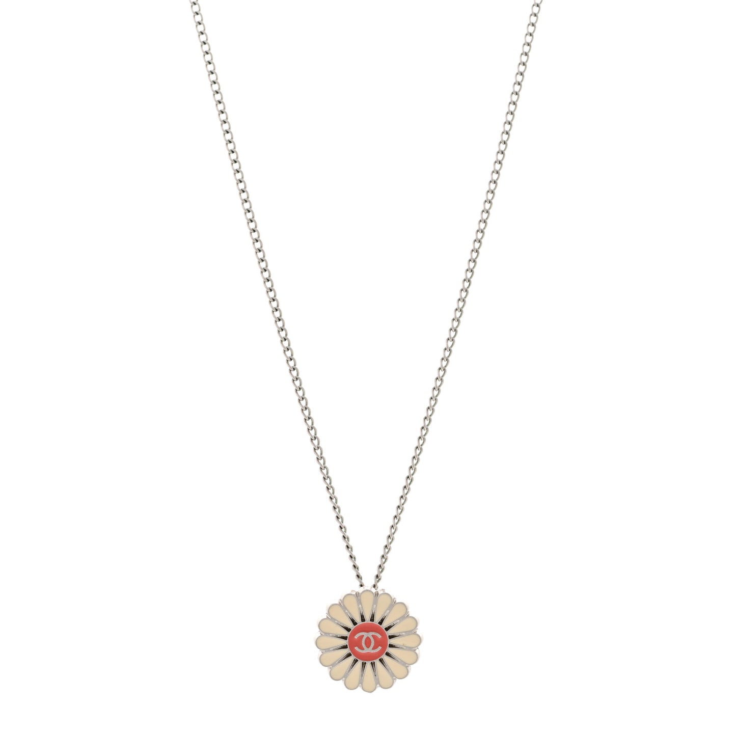 Enamel CC Camellia Pendant Necklace Silver Multicolor