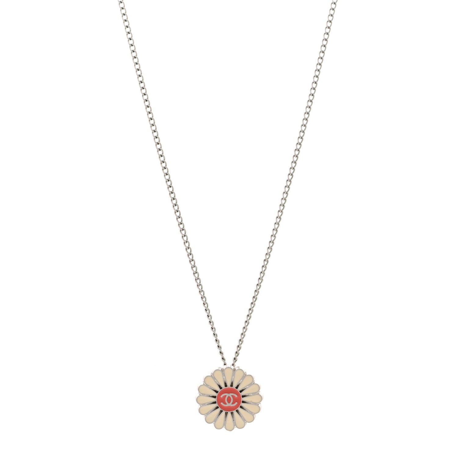 Chanel Enamel CC Camellia Pendant Necklace Silver Multicolor 1 of 6