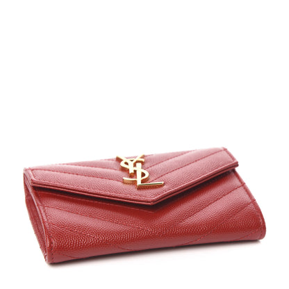 Saint Laurent Grain De Poudre Matelasse Chevron Small Monogram Envelope Wallet New Red 4 of 7