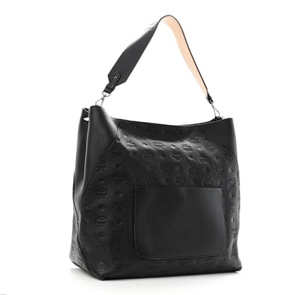 MCM Calfskin Ottomar Monogram Large Klara Hobo Black Beige 3 of 9