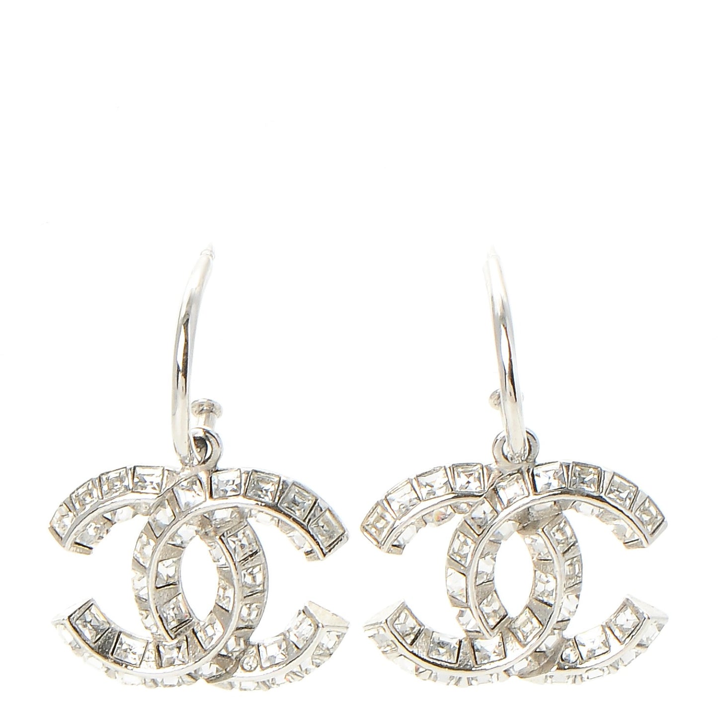 Baguette Crystal CC Dangle Earrings Silver