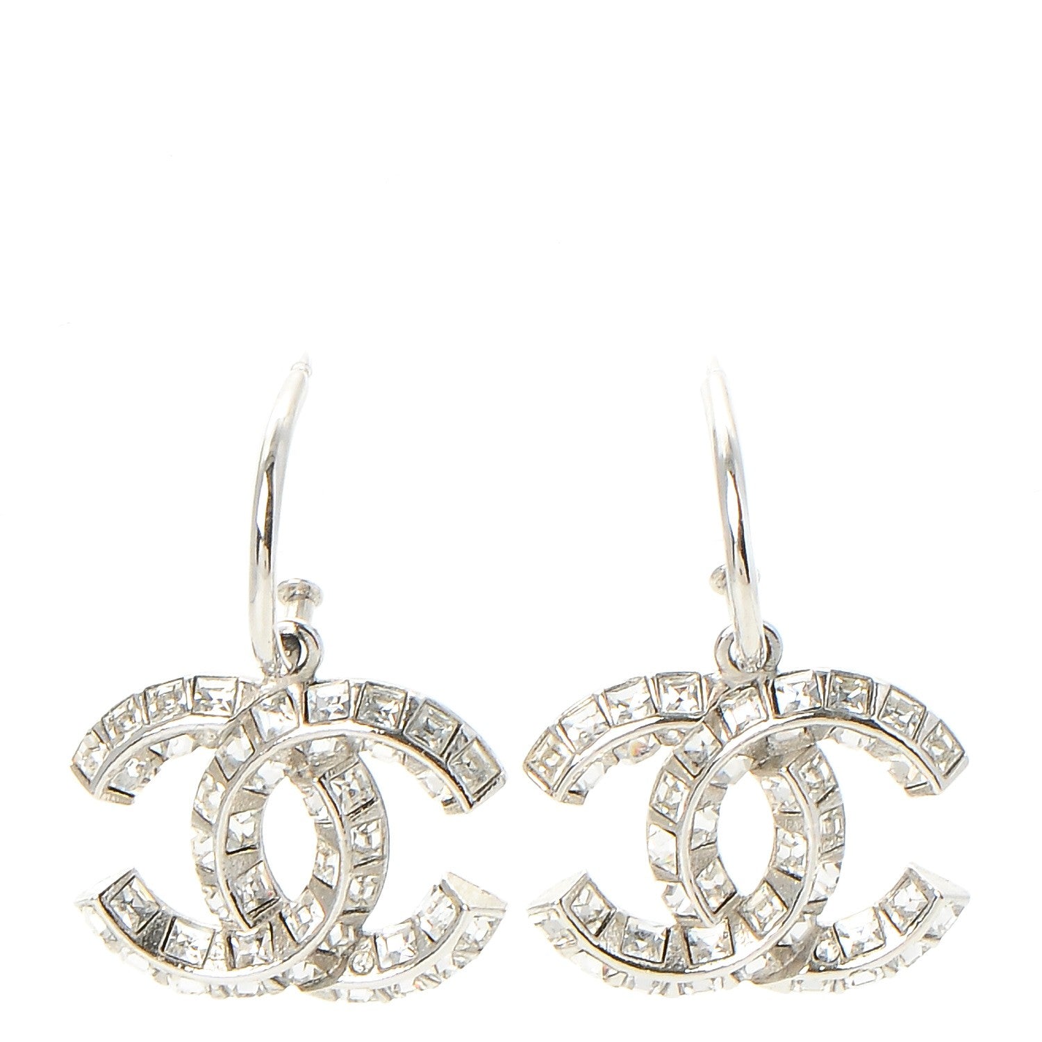 Chanel Baguette Crystal CC Dangle Earrings Silver 1 of 6
