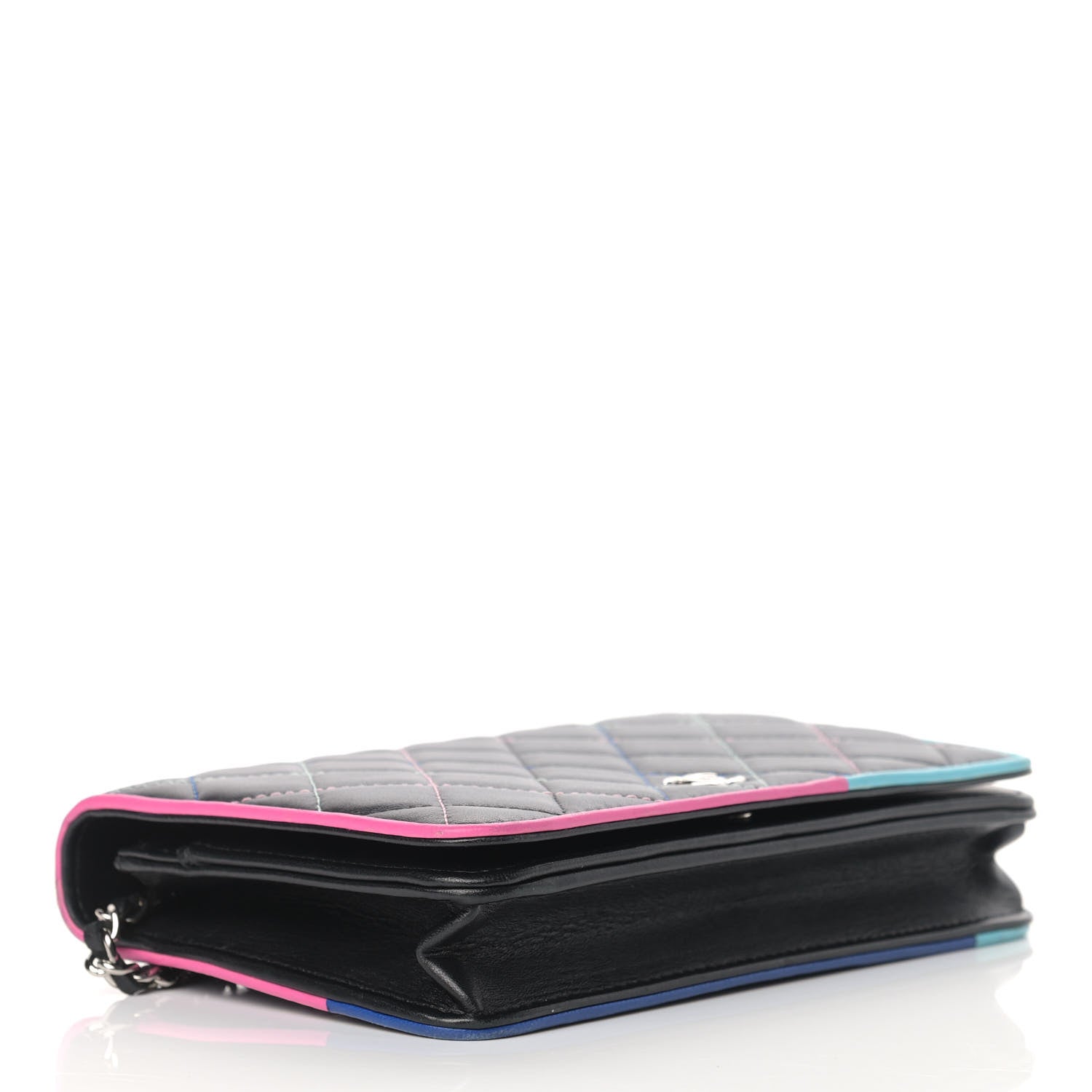 Chanel Lambskin Quilted Wallet On Chain WOC Black Pink Light Blue 3 of 16