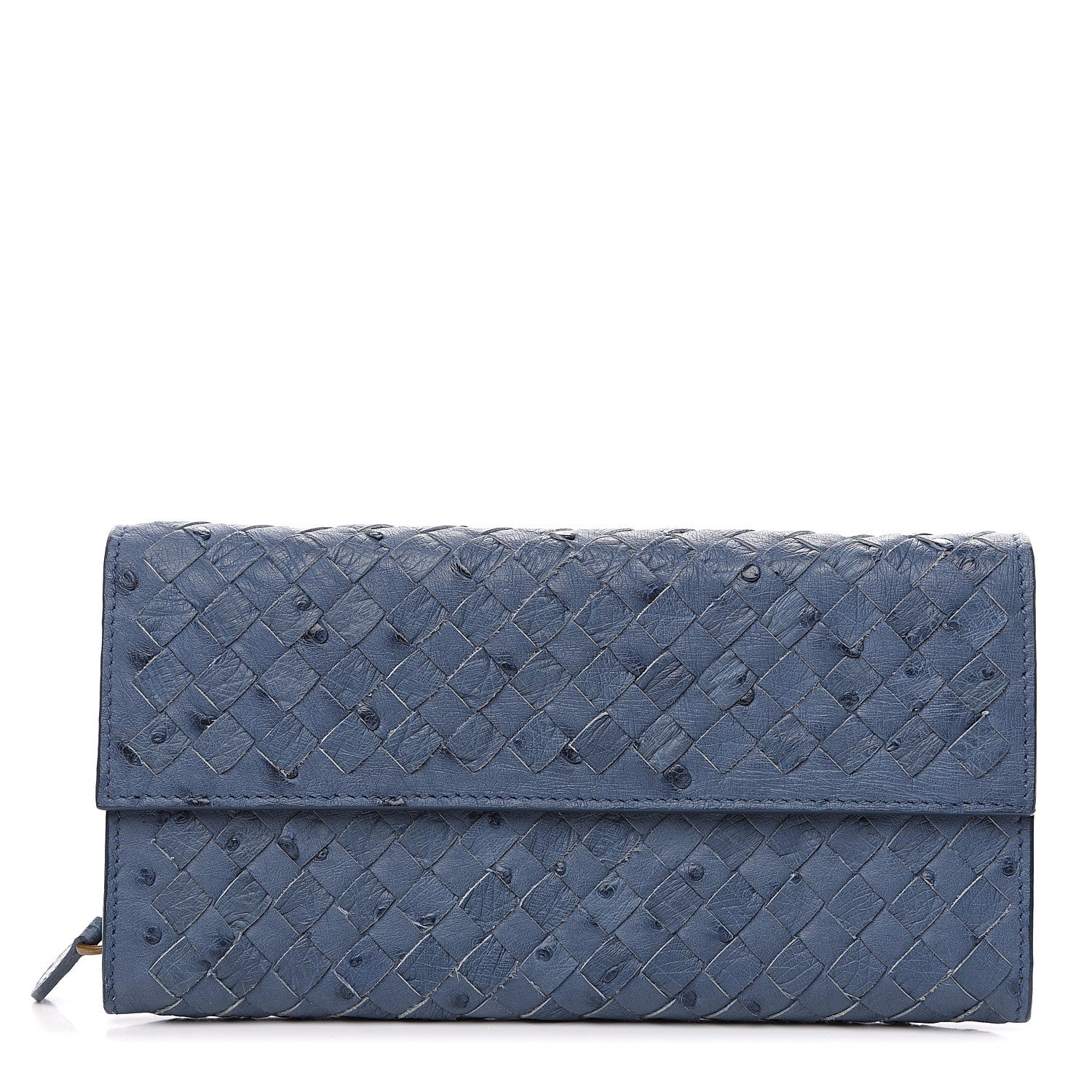 Bottega Veneta Ostrich Intrecciato Flap Wallet Profondo Blue 1 of 9