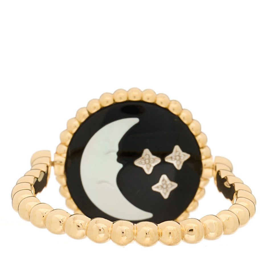 Christian Dior 18K Yellow White Gold Diamond Black Onyx Mother of Pearl Rose Celeste Ring 50 5.25 3 of 5