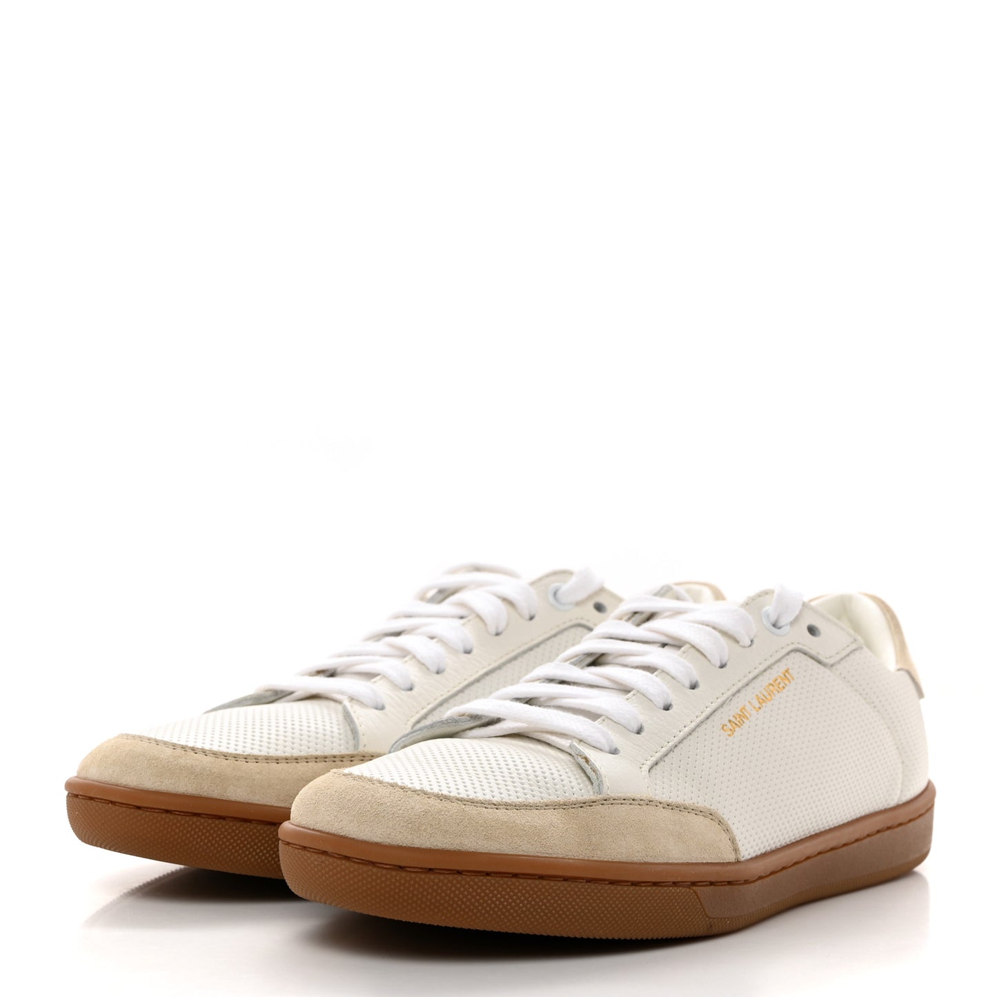 Calfskin Perforated Suede SL10 Court Classic Low Top Sneakers 37 White