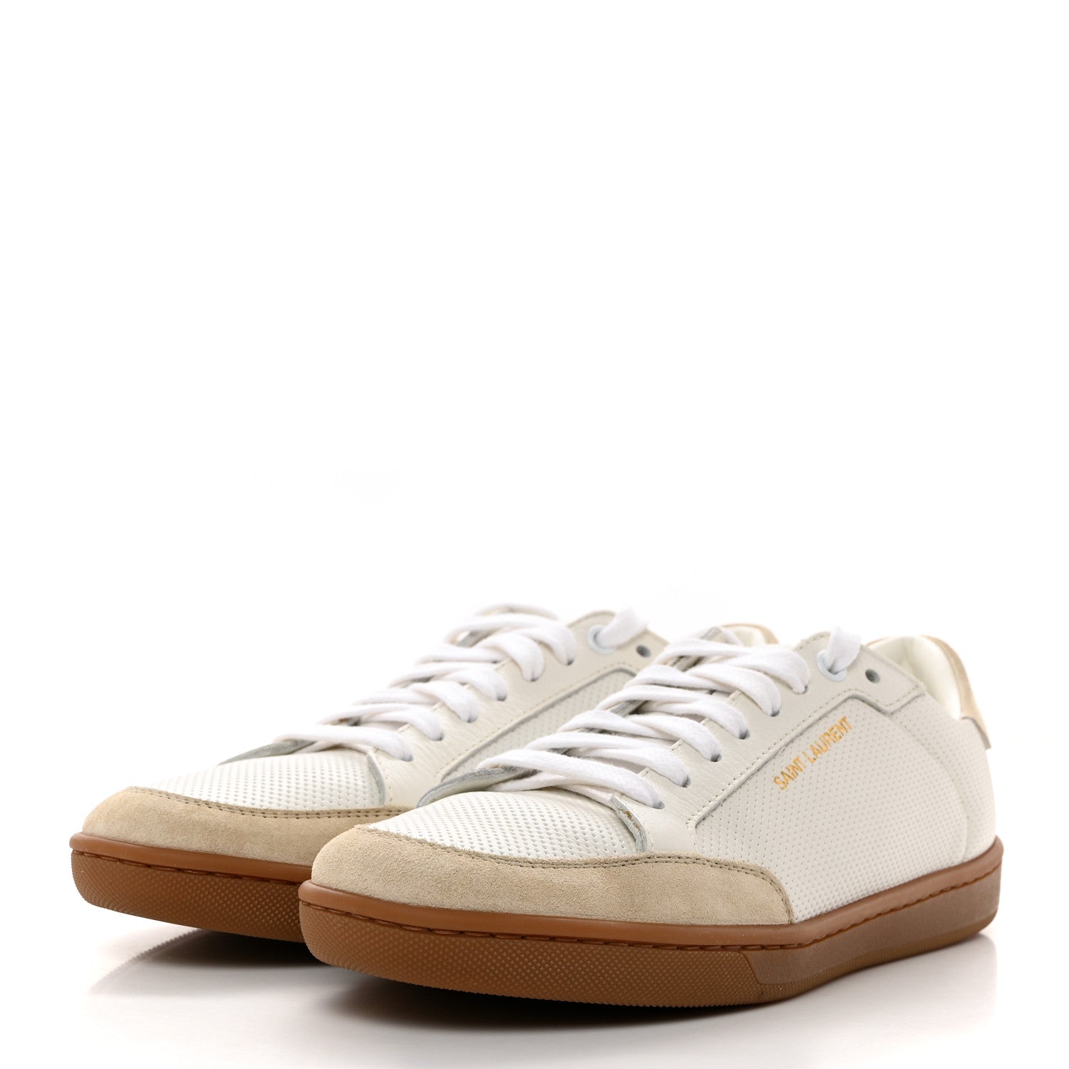 Saint Laurent Calfskin Perforated Suede SL10 Court Classic Low Top Sneakers 37 White 3 of 9
