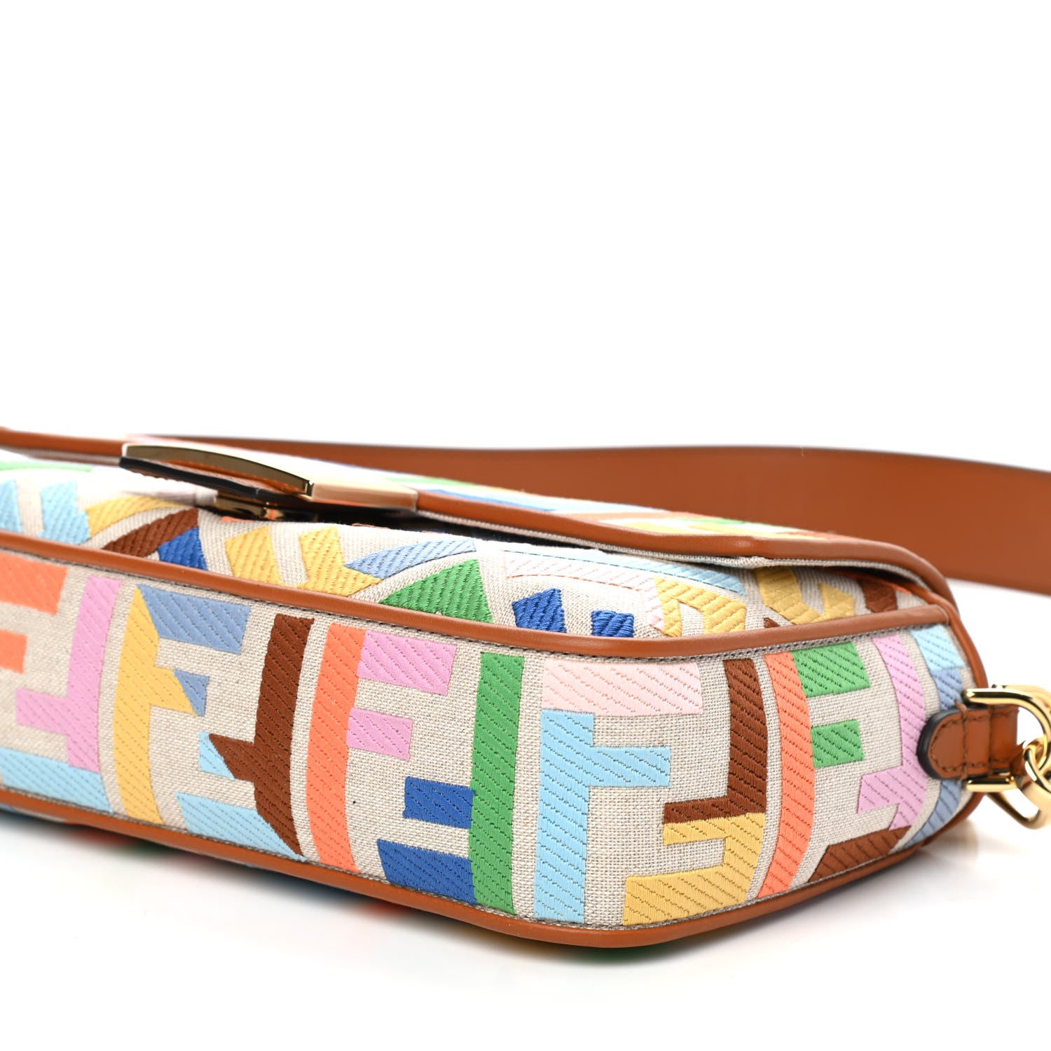 Fendi Kuban Canvas Vitello King FF Embroidered Baguette Grezzo Multicolor 8 of 9