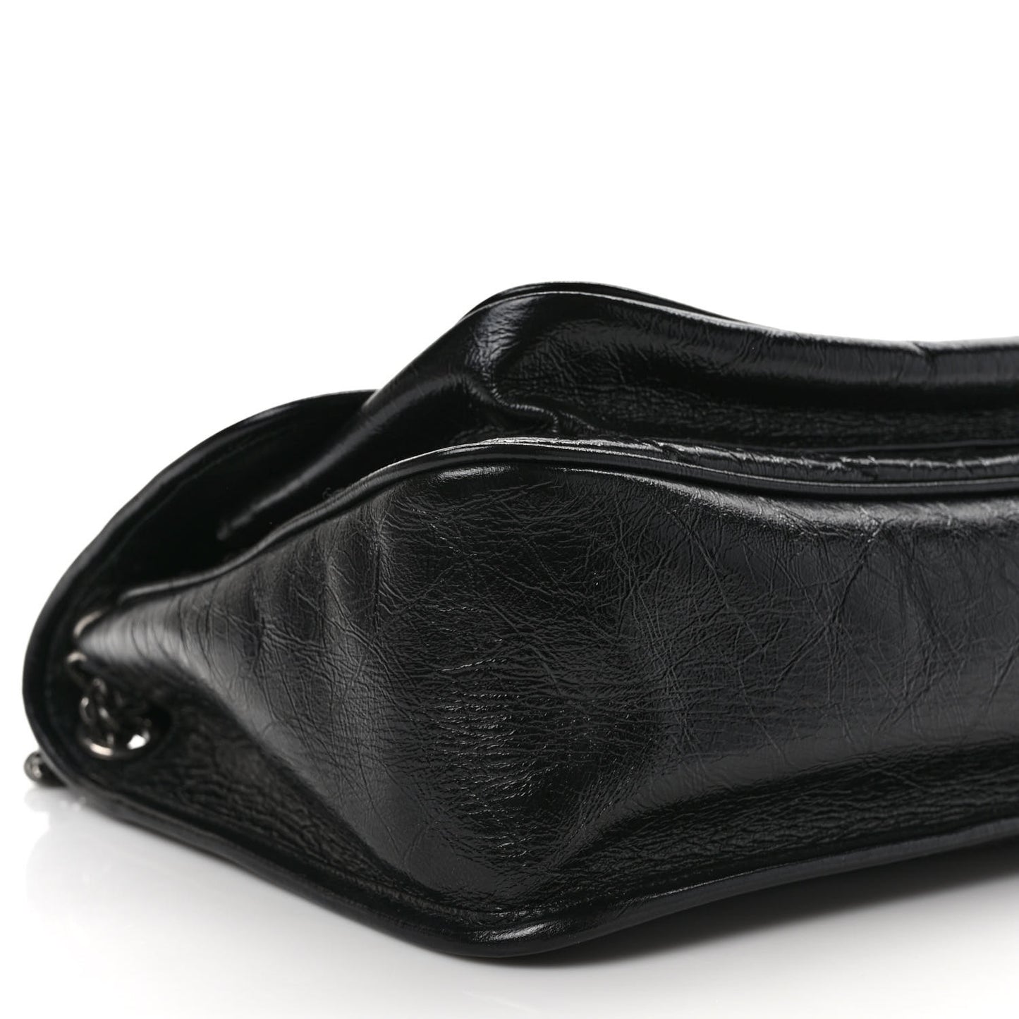Crinkled Calfskin Matelasse Monogram Medium Niki Chain Satchel Black