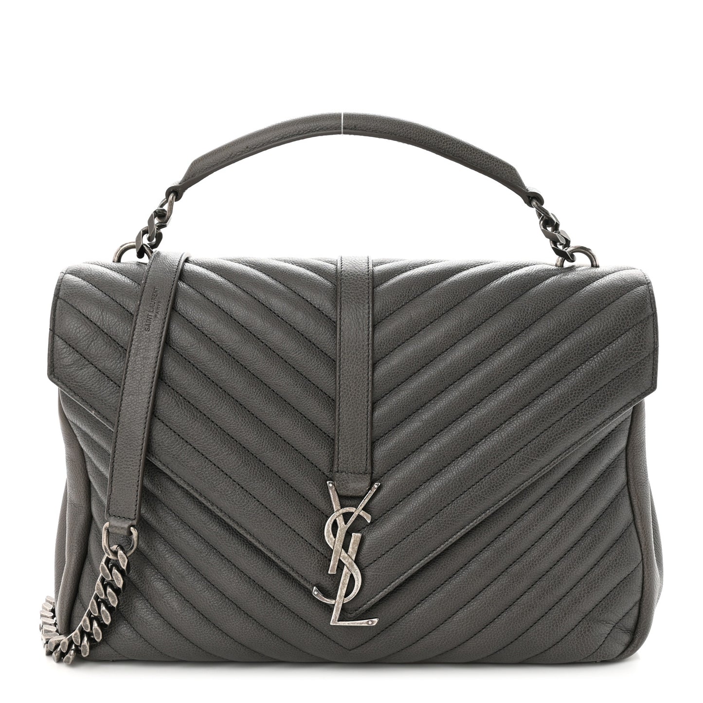 Sheepskin Matelasse Chevron Monogram Large College Satchel Light Coal