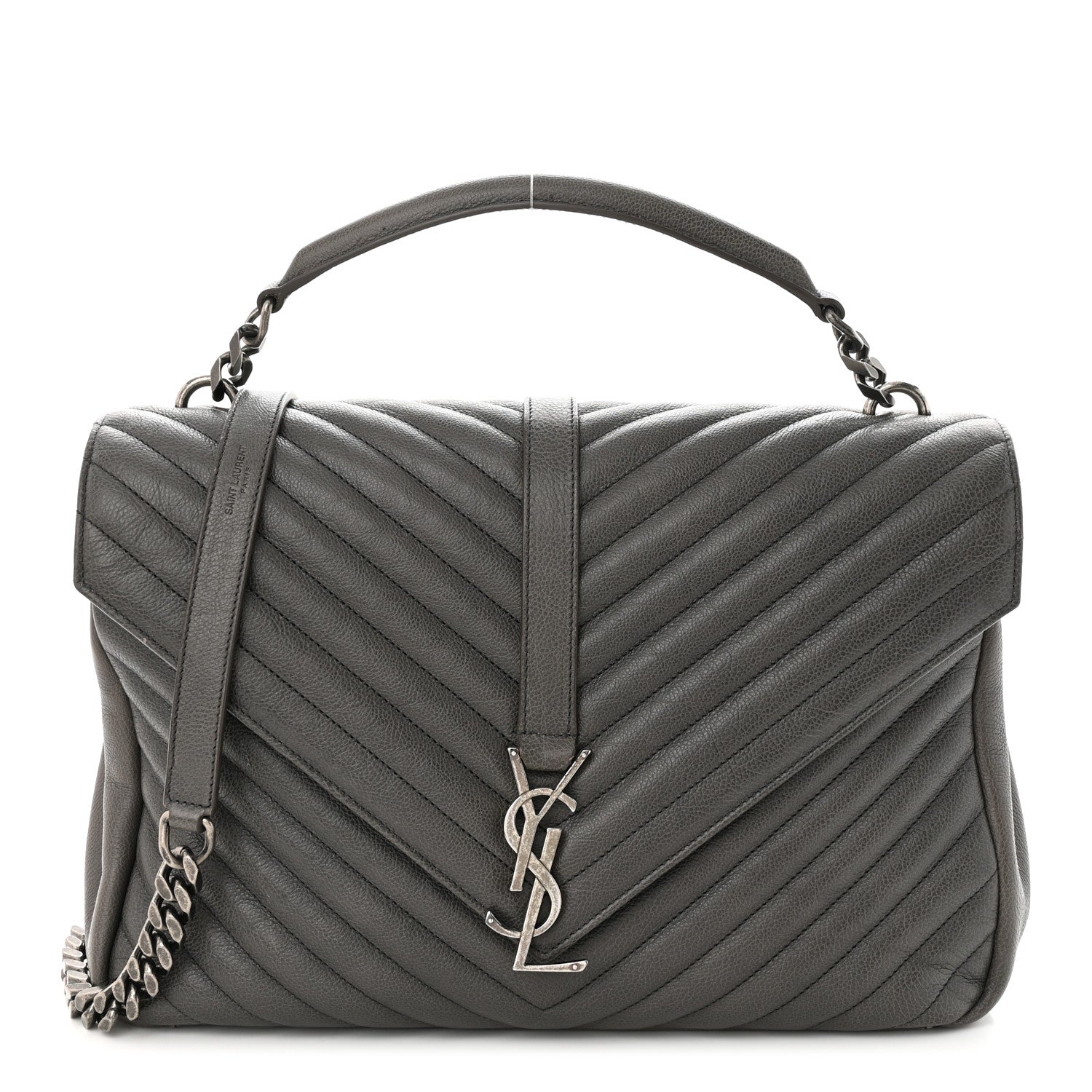 Saint Laurent Sheepskin Matelasse Chevron Monogram Large College Satchel Light Coal 1 of 11