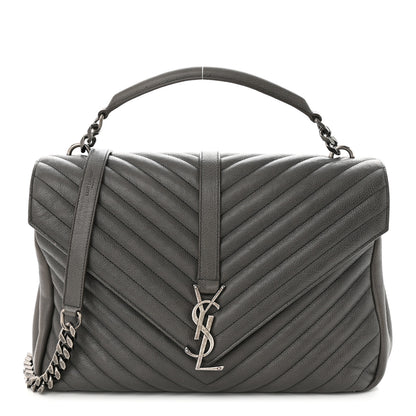 Saint Laurent Sheepskin Matelasse Chevron Monogram Large College Satchel Light Coal 1 of 11