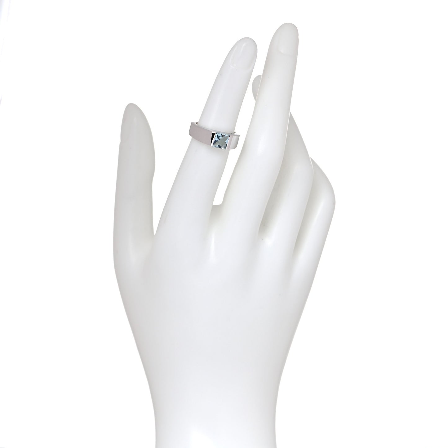 18K White Gold Aquamarine Tank Ring 49 4.75