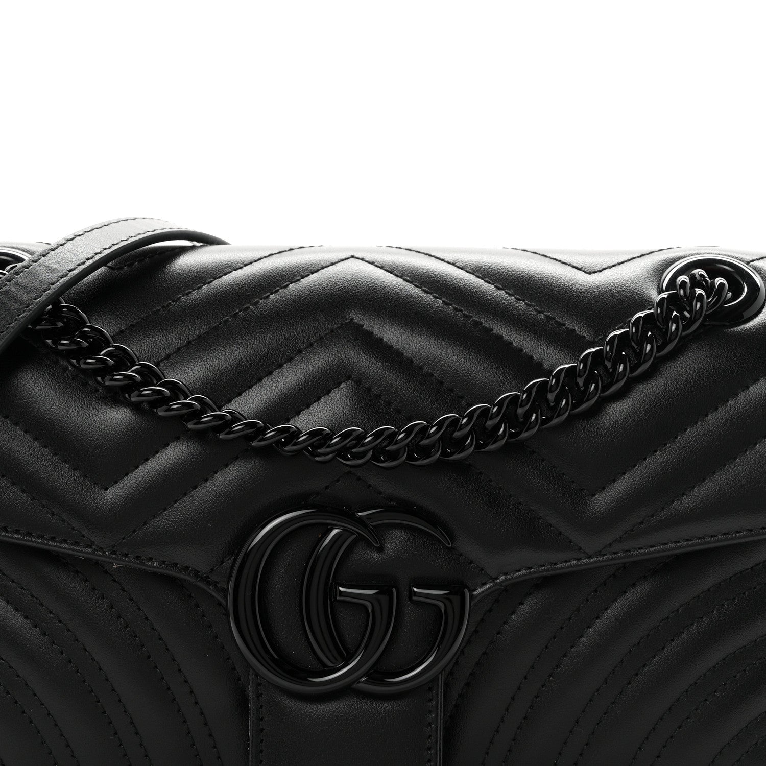Gucci Calfskin Matelasse Monochrome Small GG Marmont Shoulder Bag Black 7 of 9