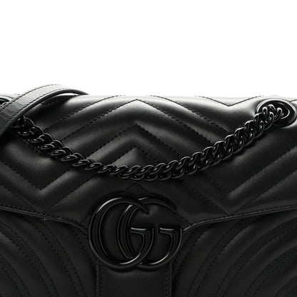 Gucci Calfskin Matelasse Monochrome Small GG Marmont Shoulder Bag Black 7 of 9