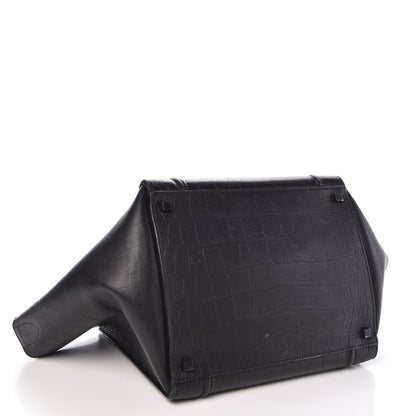 Celine Crocodile Embossed Calfskin Medium Phantom Luggage Black 4 of 11