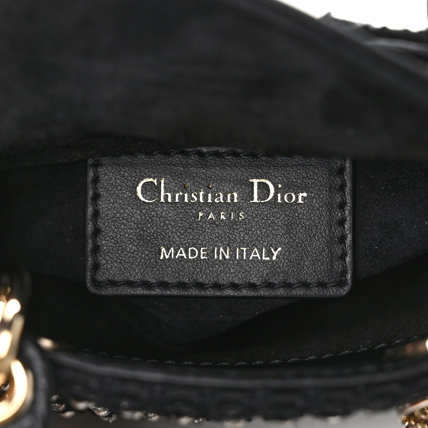 Fabric Embroidered Crystal Pearl Mirror Micro Lady Dior Black