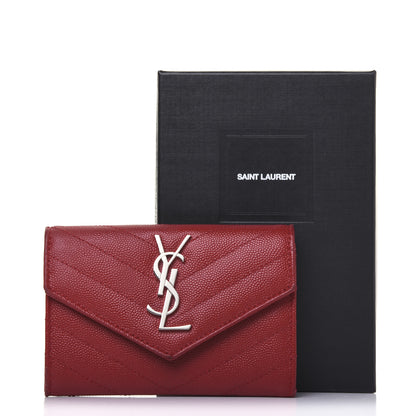 Saint Laurent Grain De Poudre Matelasse Chevron Small Monogram Envelope Wallet New Red 12 of 12