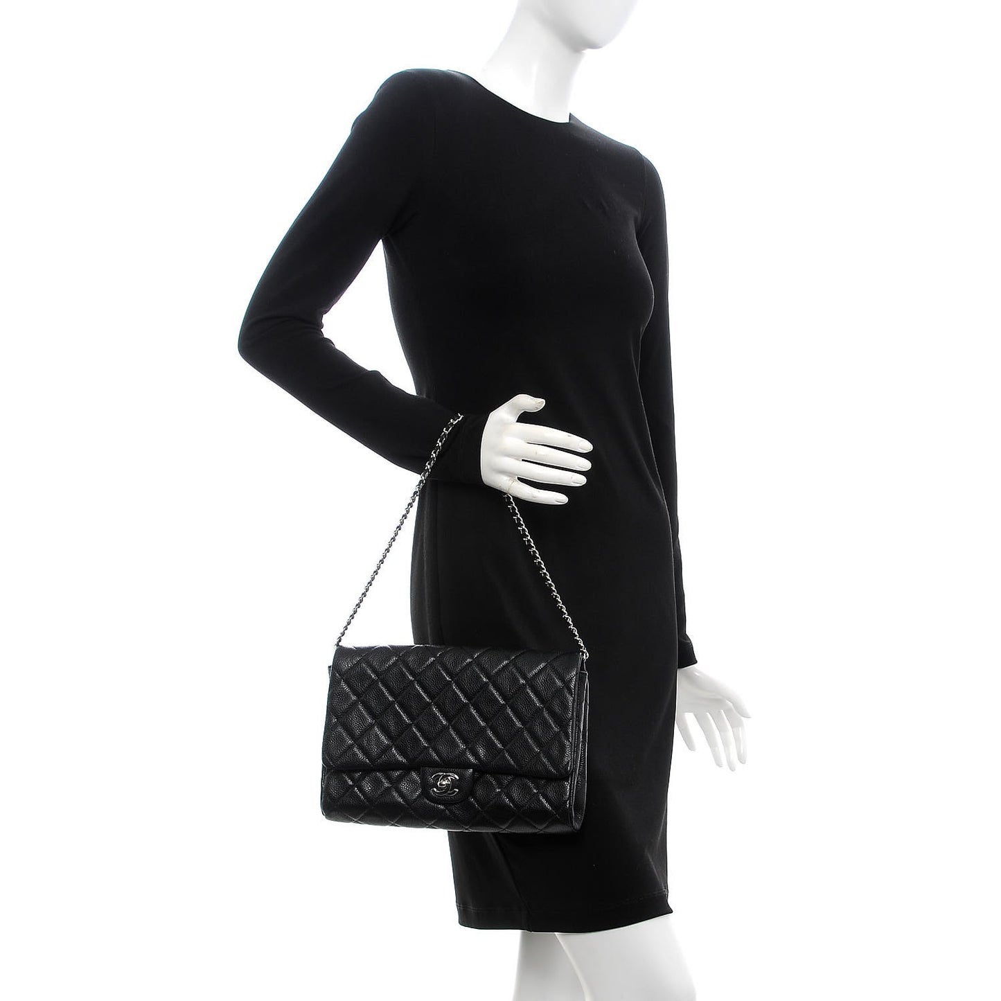Caviar Quilted Clutch With Chain Flap Black