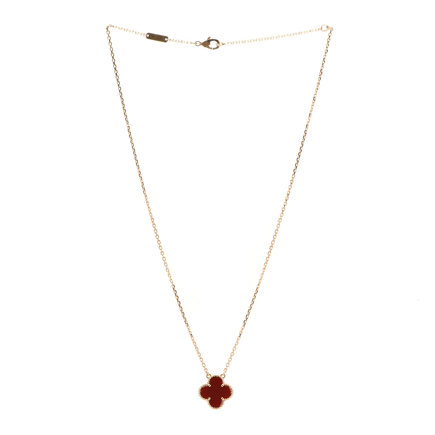 Van Cleef & Arpels 18K Yellow Gold Carnelian Vintage Alhambra Pendant Necklace 3 of 6